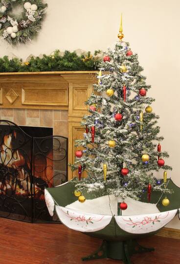 5.5ft. Pre-Lit Medium Musical Snowing Artificial Christmas Tree with Umbrella Base, Blue LED Lights